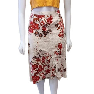 Jessica Linen Blend Floral A Line Midi  Skirt Size 14